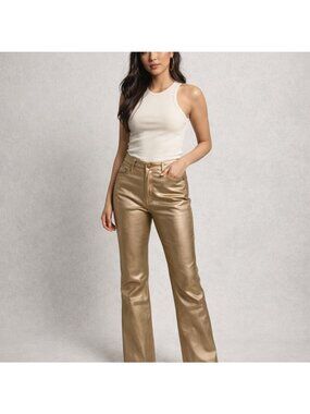 NWT The Noli Shop Gold Metallic Coated Flare Jeans Size 28 Y2K Glam Western